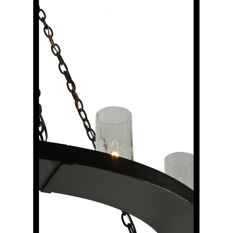 Loxley Bronze 12-Light Seeded Glass Wagon Wheel Chandelier