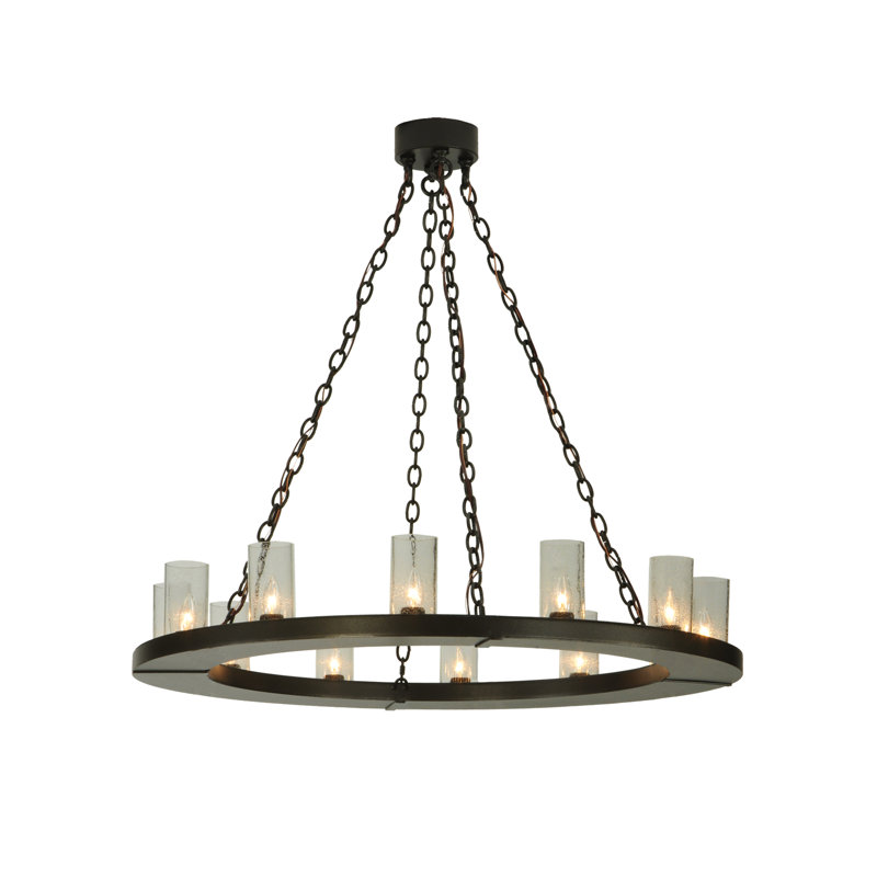 Loxley Bronze 12-Light Seeded Glass Wagon Wheel Chandelier