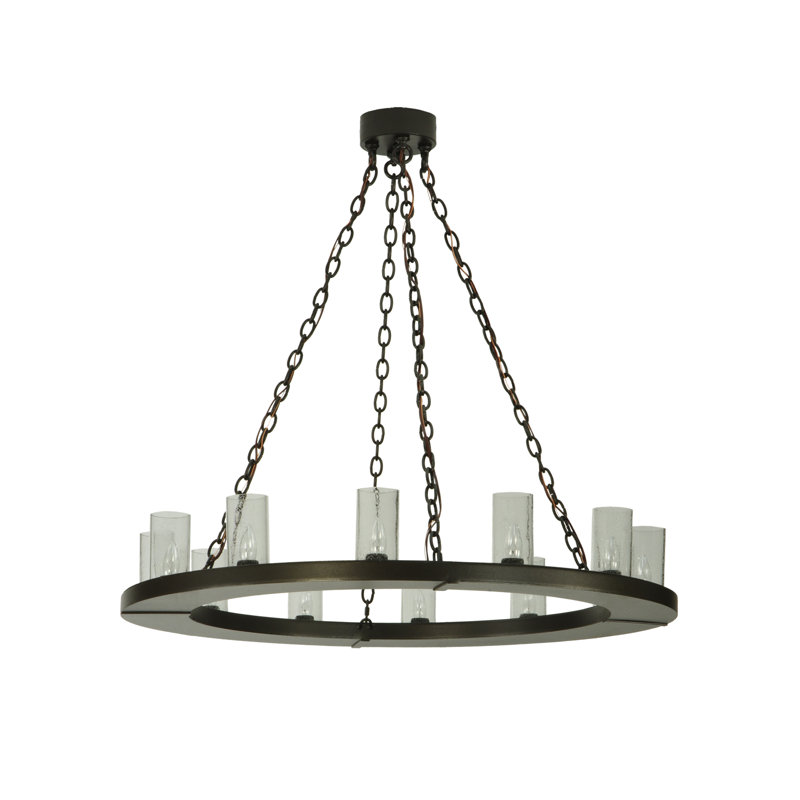 Loxley Bronze 12-Light Seeded Glass Wagon Wheel Chandelier