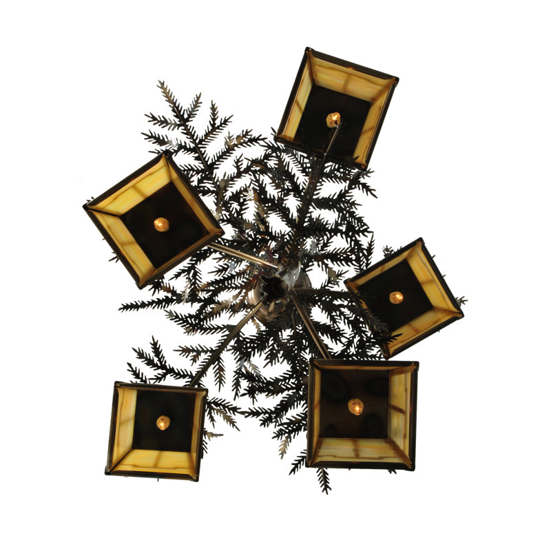 Rustic Pine Branch 5-Light Chandelier with Glass Shades