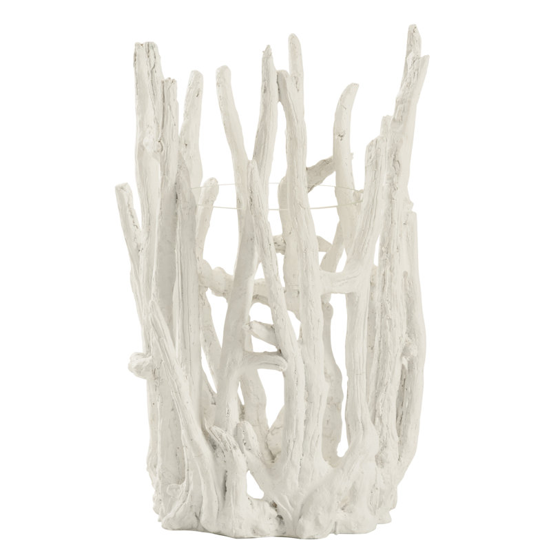 White Composite Driftwood Hurricane Candle Holder