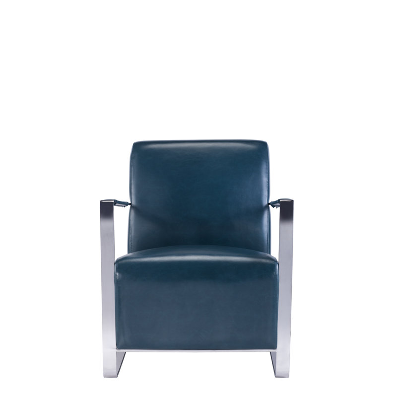 Teal Faux Leather and Chrome Metal Armchair