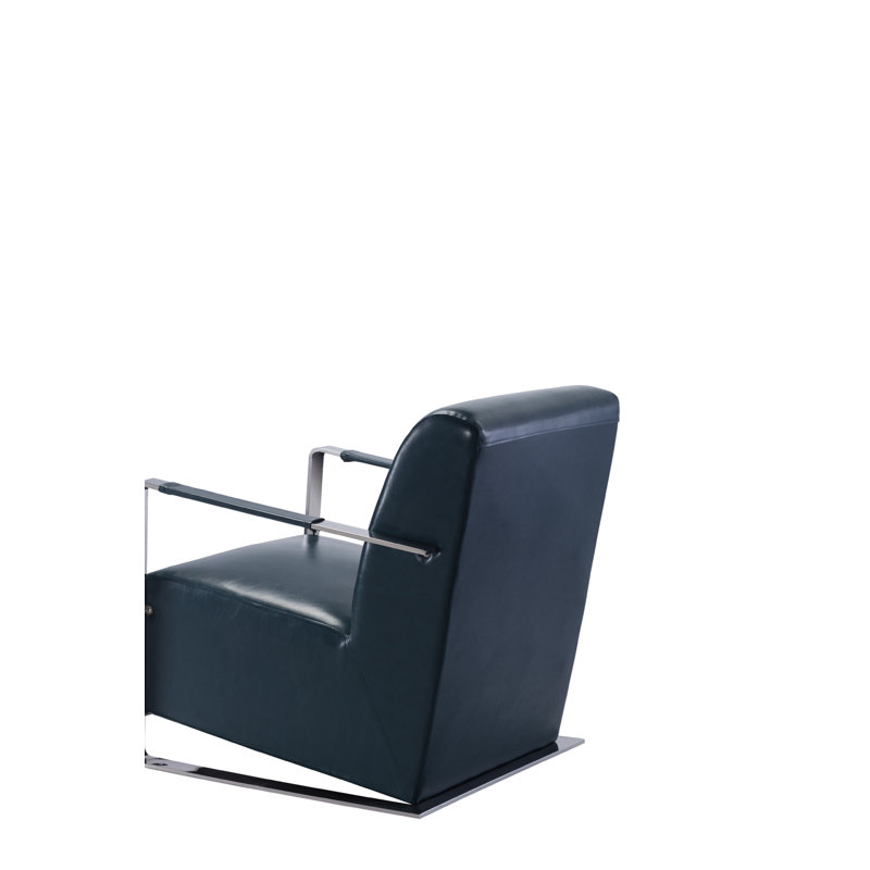 Teal Faux Leather and Chrome Metal Armchair