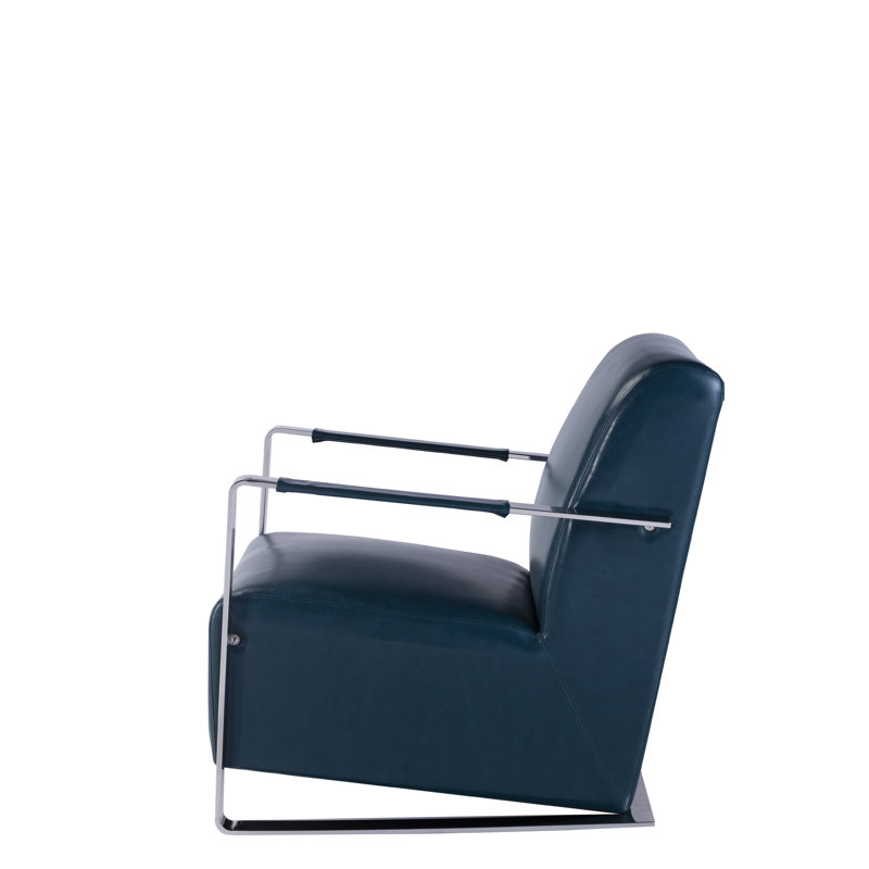 Teal Faux Leather and Chrome Metal Armchair