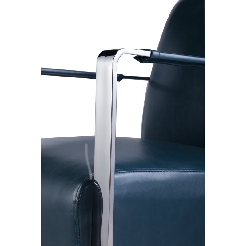 Teal Faux Leather and Chrome Metal Armchair