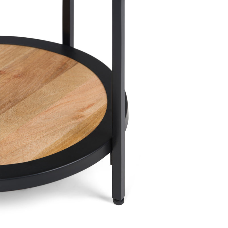 Simpli Home 18.5" Black Metal and Natural Wood Round Side Table
