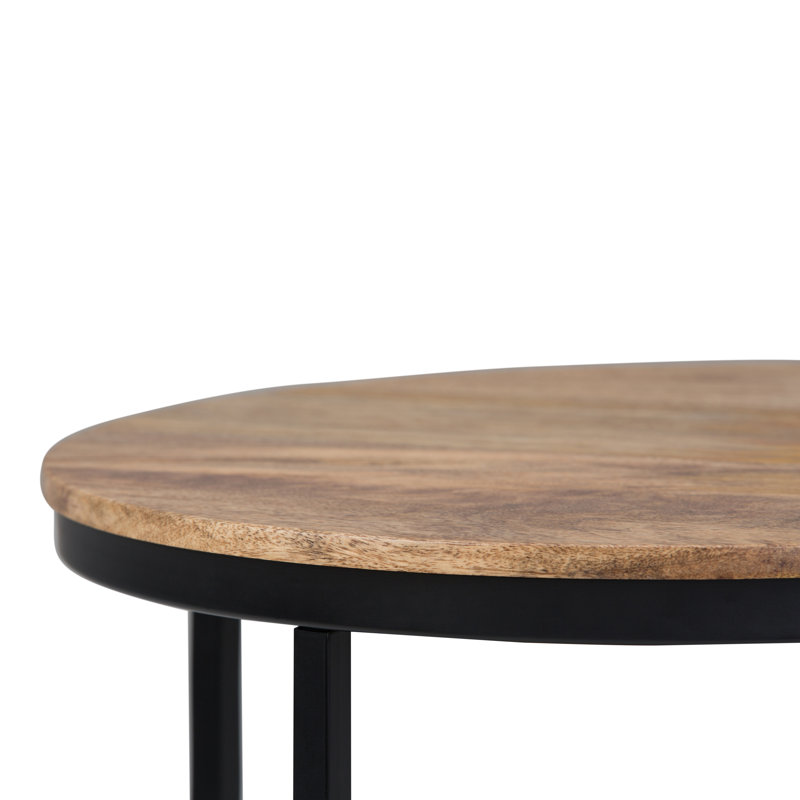 Simpli Home 18.5" Black Metal and Natural Wood Round Side Table