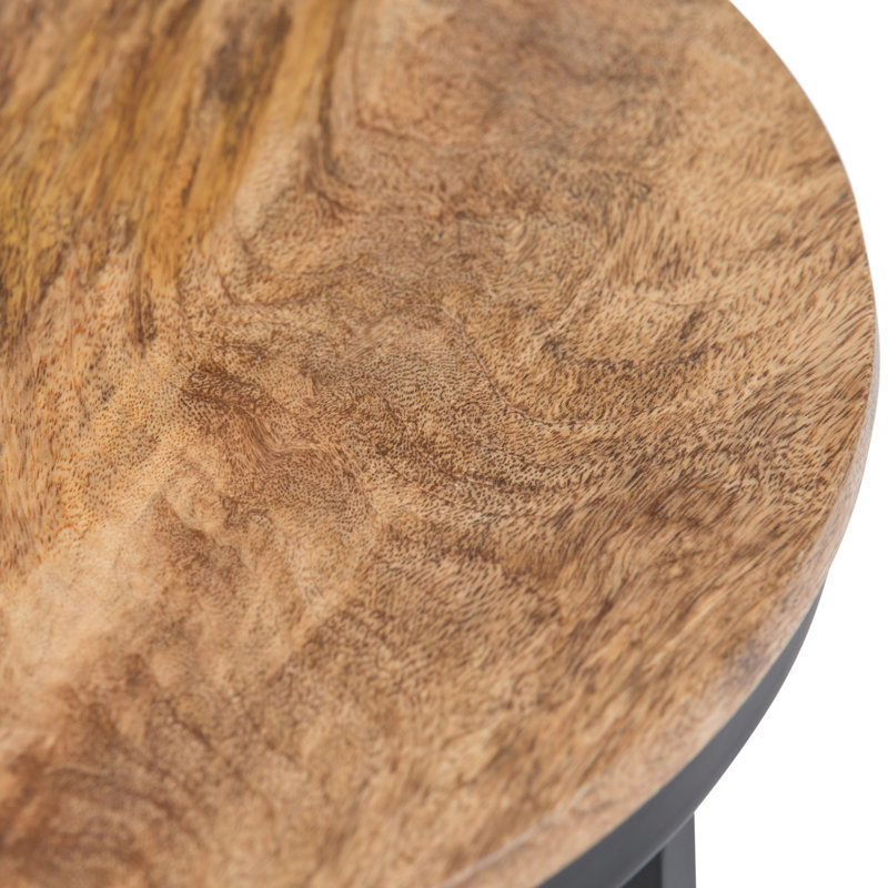 Simpli Home 18.5" Black Metal and Natural Wood Round Side Table