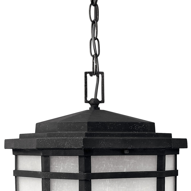 Vintage Black Outdoor Hanging Lantern with White Linen Glass
