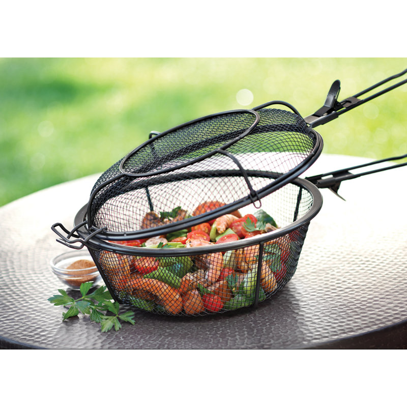 Jumbo Chef's Choice 3-in-1 Outdoor Grill Basket - Black Steel