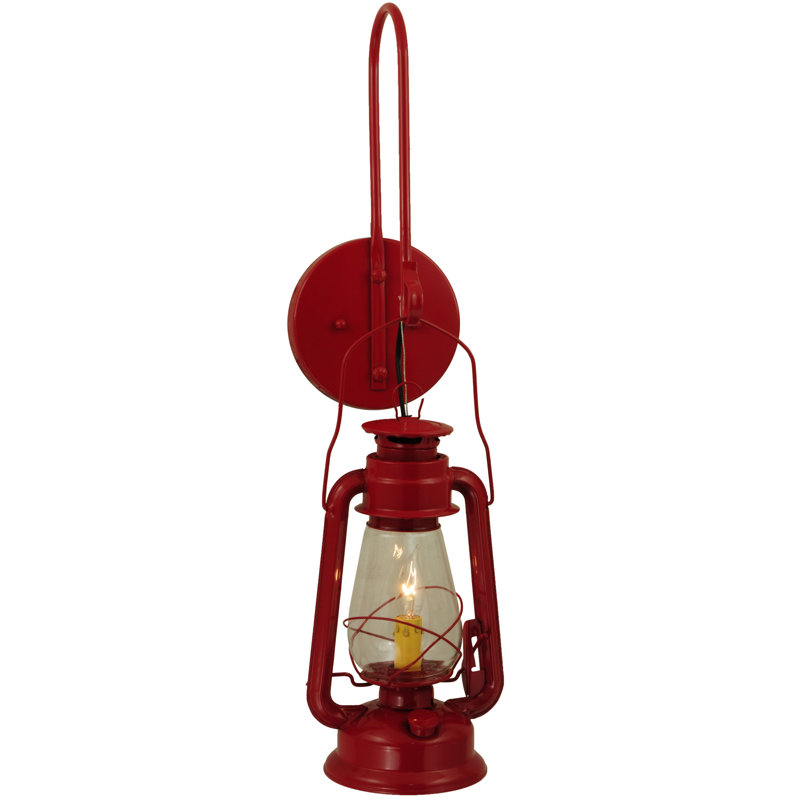 Ruby Red Steel Lantern Sconce with Clear Glass