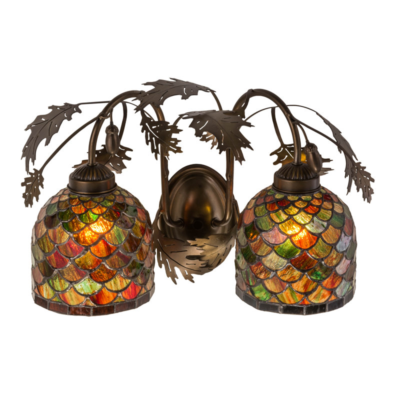 Antique Copper Double Sconce with Multicolor Glass Shades