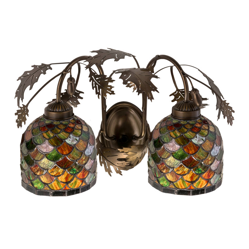 Antique Copper Double Sconce with Multicolor Glass Shades