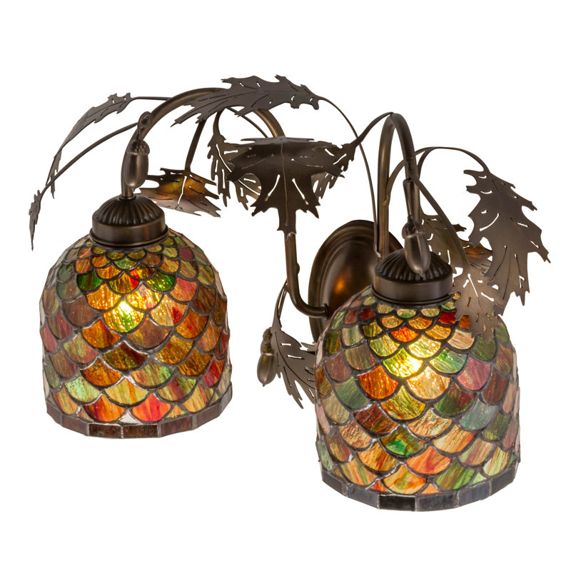 Antique Copper Double Sconce with Multicolor Glass Shades