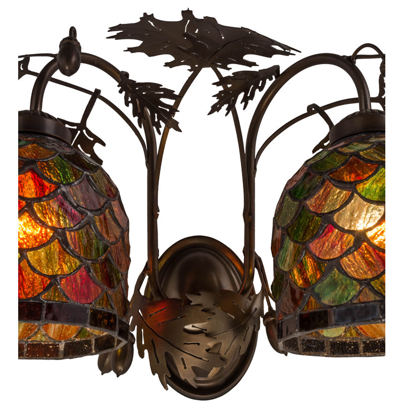 Antique Copper Double Sconce with Multicolor Glass Shades