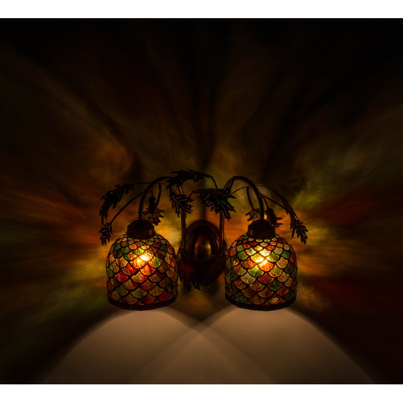 Antique Copper Double Sconce with Multicolor Glass Shades
