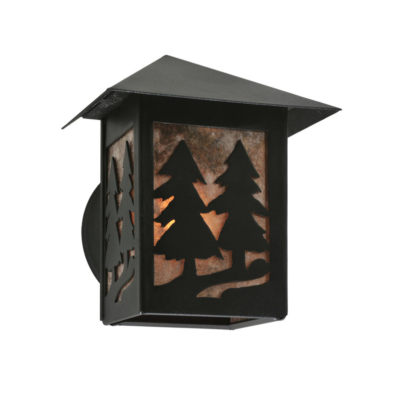 Black Steel Nature-Inspired Wall Sconce with Spruce Tree Design