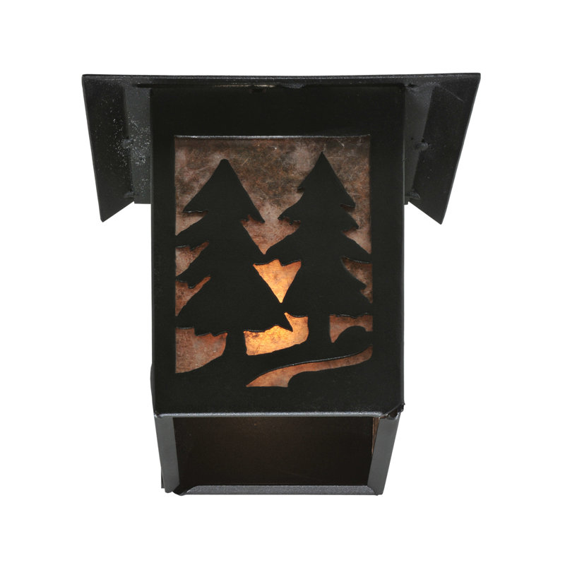 Black Steel Nature-Inspired Wall Sconce with Spruce Tree Design