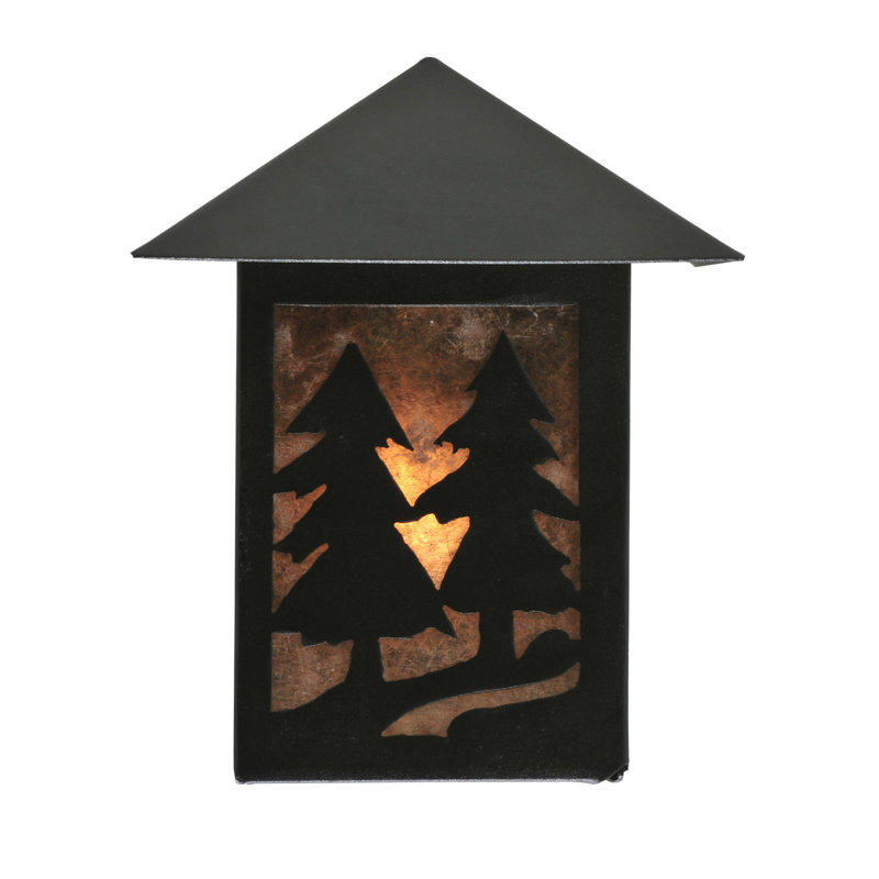 Black Steel Nature-Inspired Wall Sconce with Spruce Tree Design