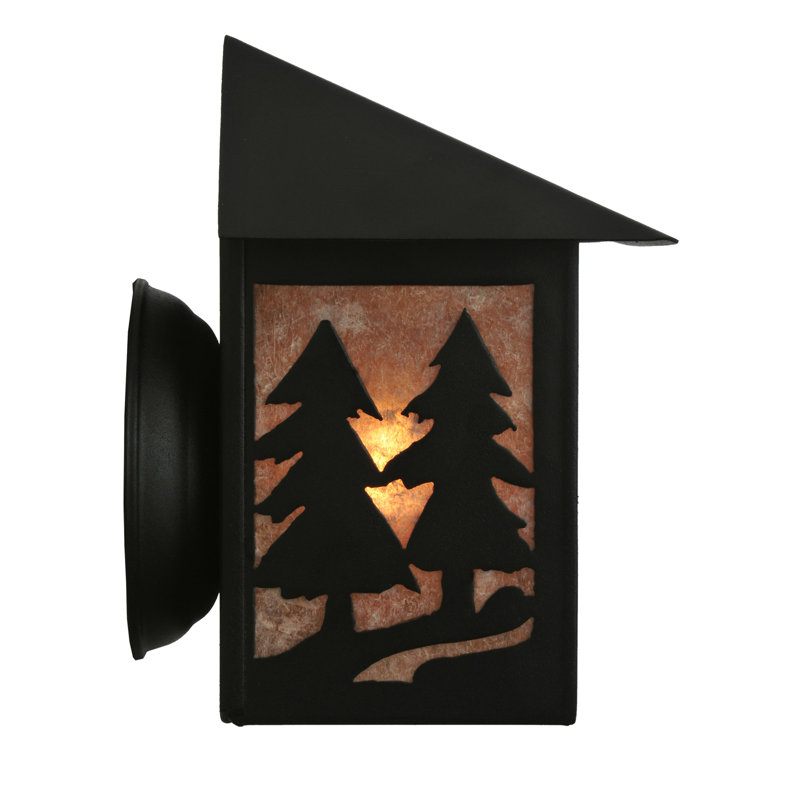 Black Steel Nature-Inspired Wall Sconce with Spruce Tree Design