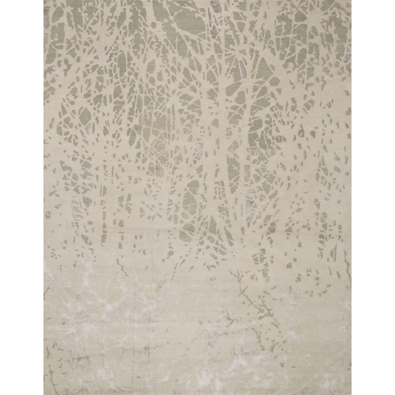 Hermitage Hand-Knotted Gray Wool and Viscose Blend Rectangular Rug