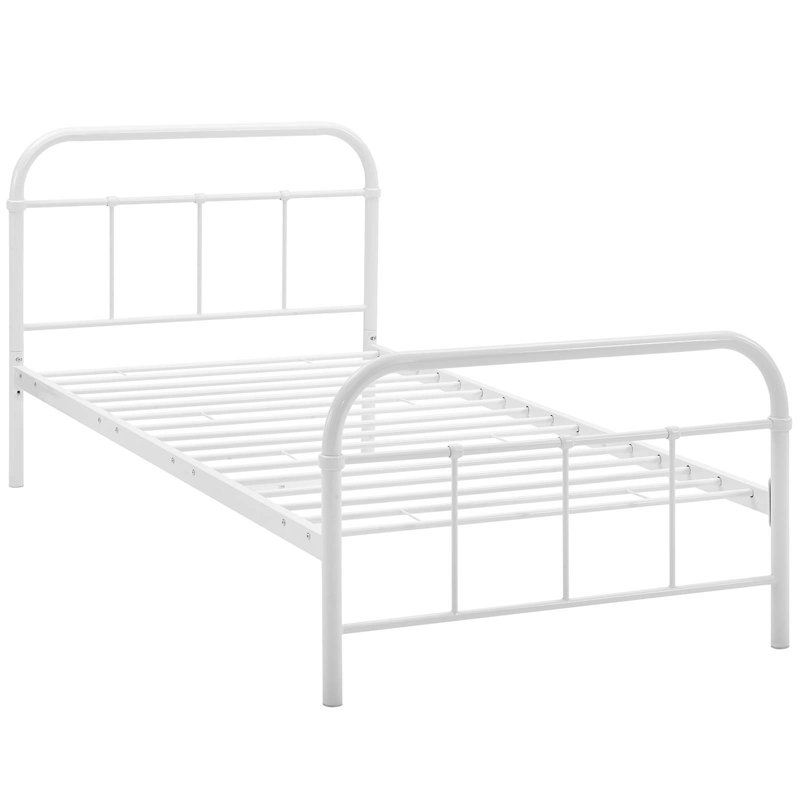 Maisie White Queen Metal Bed Frame with Headboard