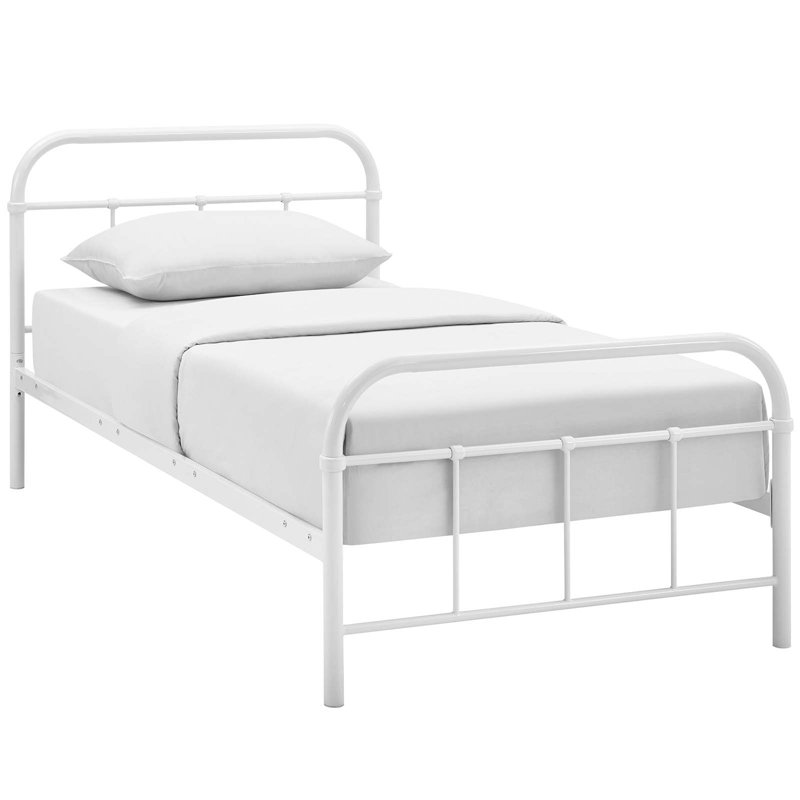 Maisie White Queen Metal Bed Frame with Headboard