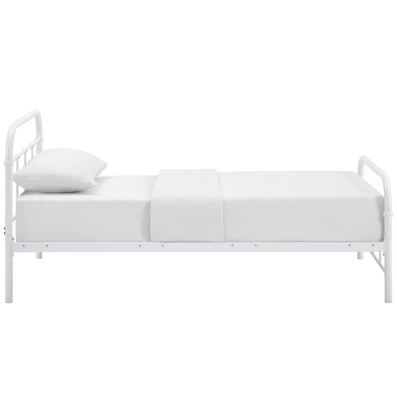 Maisie White Queen Metal Bed Frame with Headboard