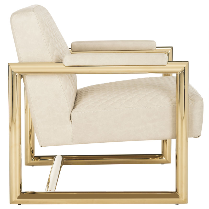Merlene Cream Leather and Brass Metal Accent Chair