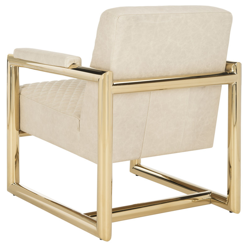 Merlene Cream Leather and Brass Metal Accent Chair