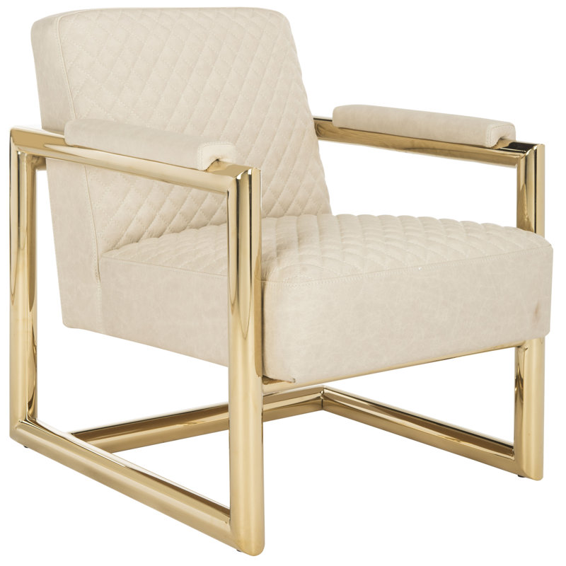 Merlene Cream Leather and Brass Metal Accent Chair