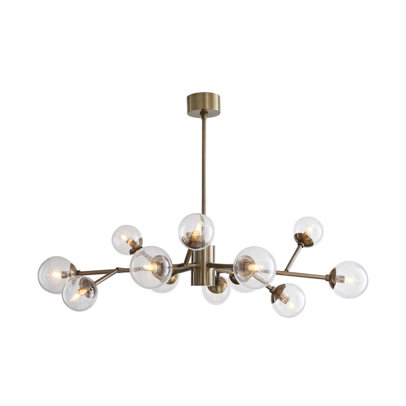Mid-Century Inspired Sputnik Brass Chandelier with Clear Globes