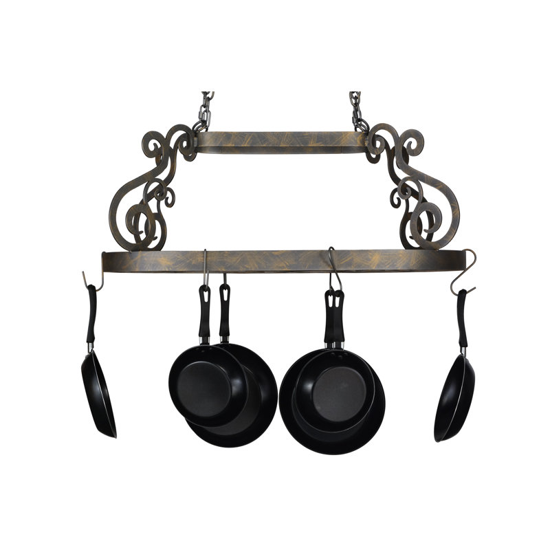 French Bronze Handcrafted Metal Hanging Pot Rack