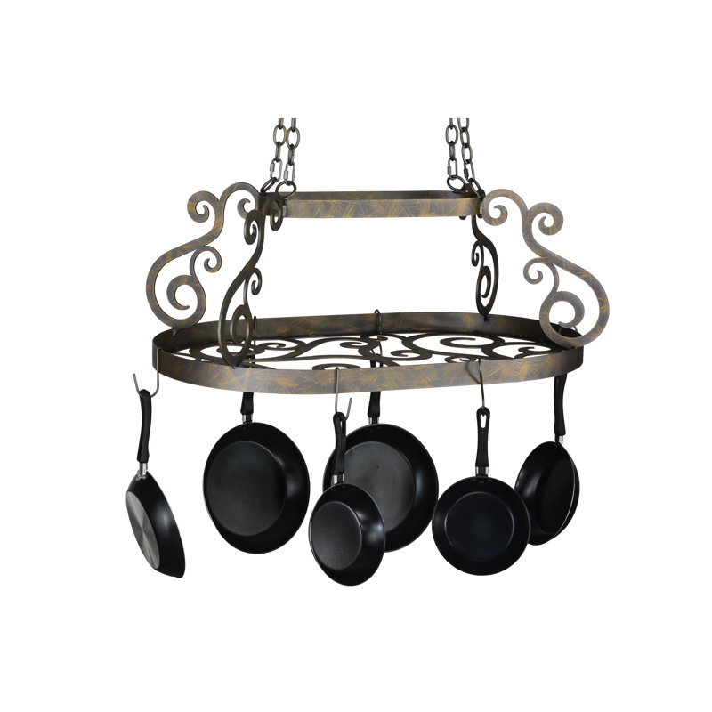 French Bronze Handcrafted Metal Hanging Pot Rack