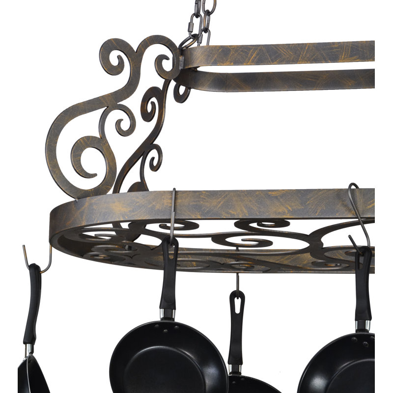 French Bronze Handcrafted Metal Hanging Pot Rack
