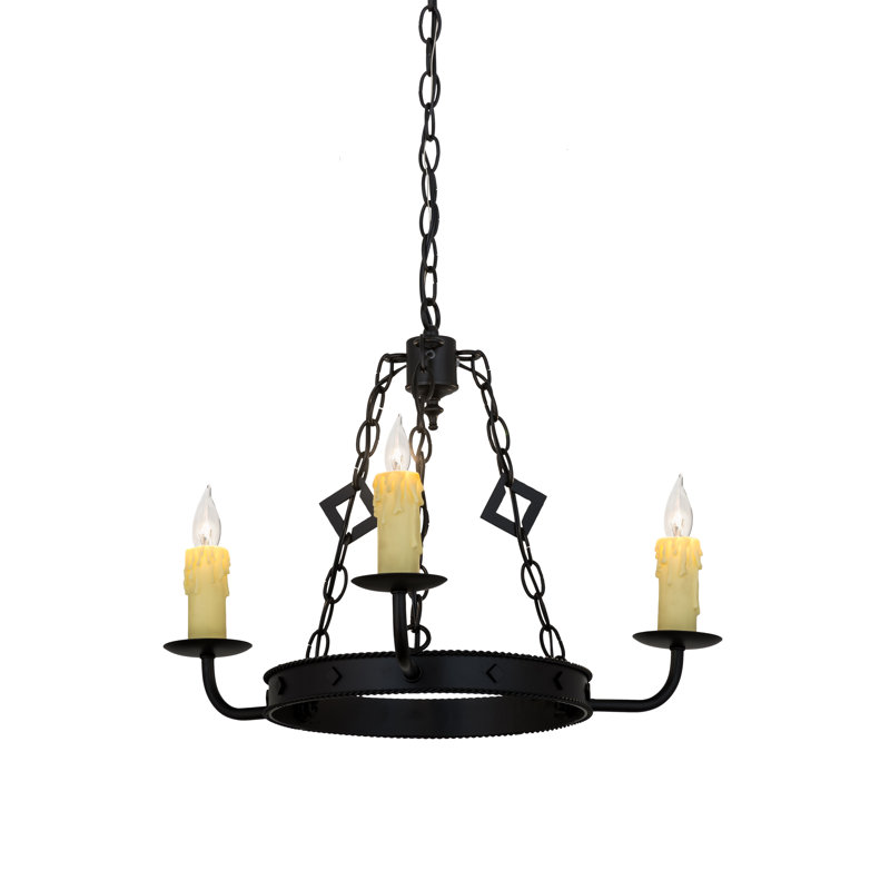 Blackwash 3-Light Gothic Wagon Wheel Chandelier