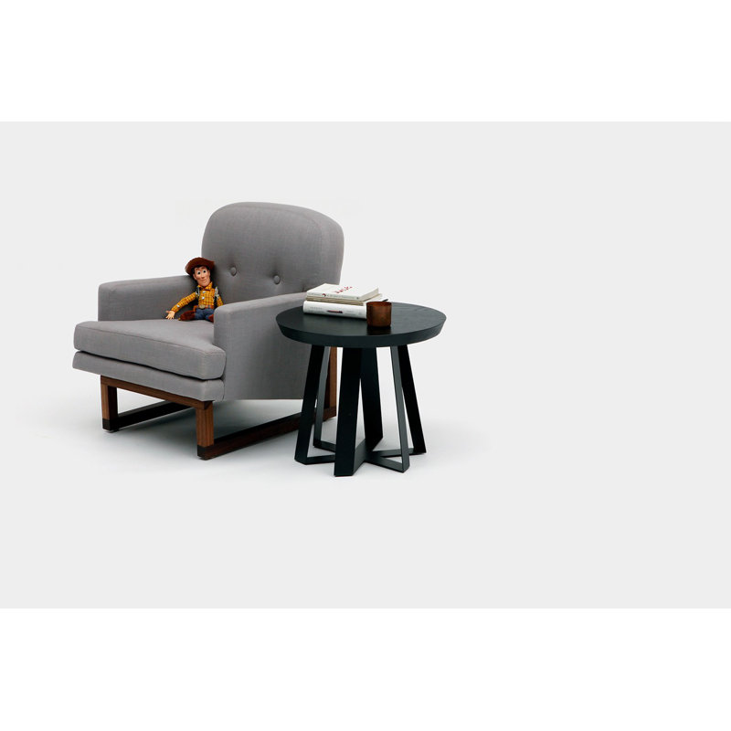 Black Solid Wood and Metal Round Pedestal Table