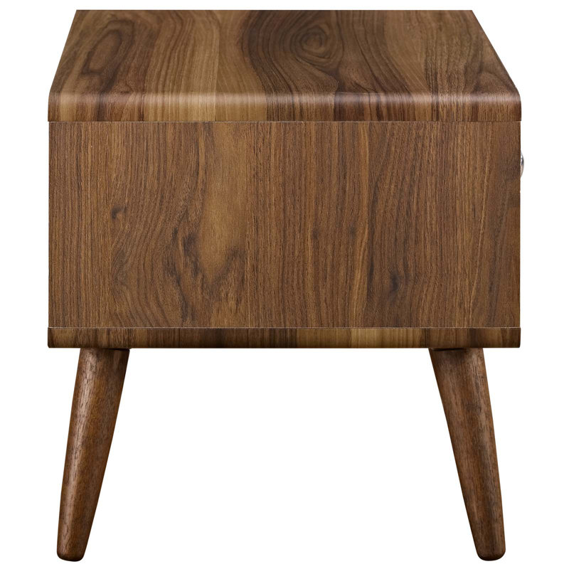 Mid-Century Walnut White Nightstand with Full-Extension Drawer