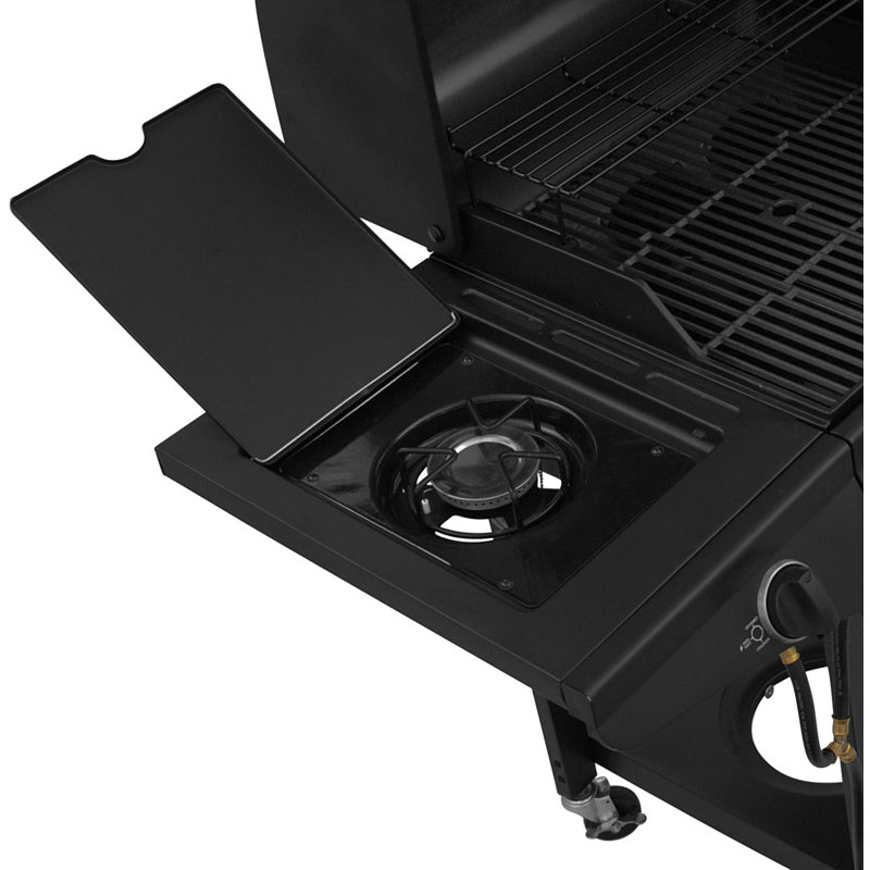 Charcoal and Propane Gas Grill with Side Burner in Black
