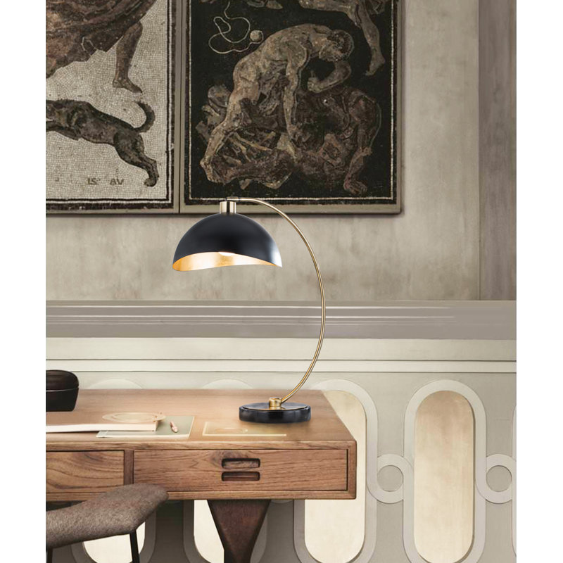 Luna Bella Weathered Brass Arc Desk Lamp with Matte Black Steel