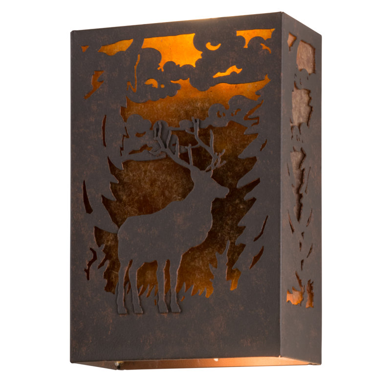 Adirondack Deer Ambient 18" Brown Sconce with Dimmable Mica Shade