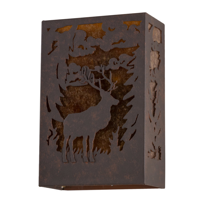 Adirondack Deer Ambient 18" Brown Sconce with Dimmable Mica Shade