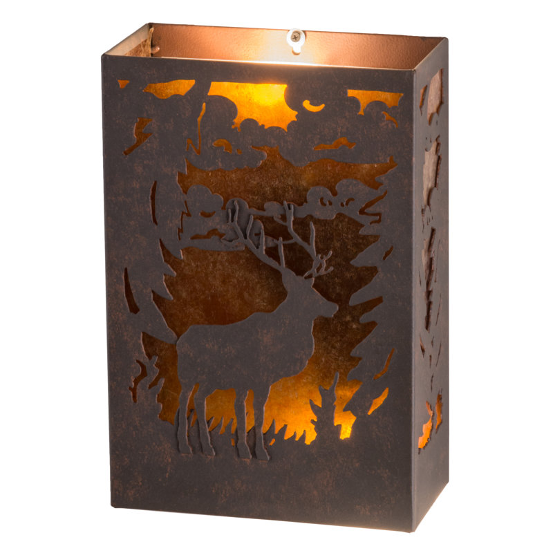 Adirondack Deer Ambient 18" Brown Sconce with Dimmable Mica Shade