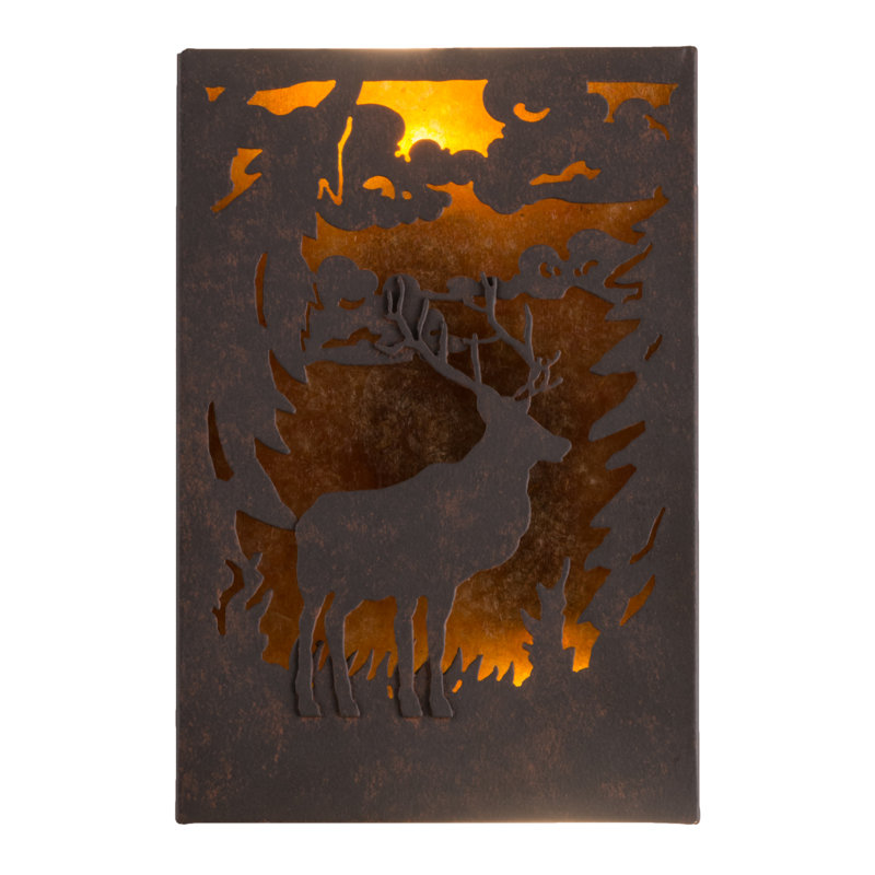 Adirondack Deer Ambient 18" Brown Sconce with Dimmable Mica Shade