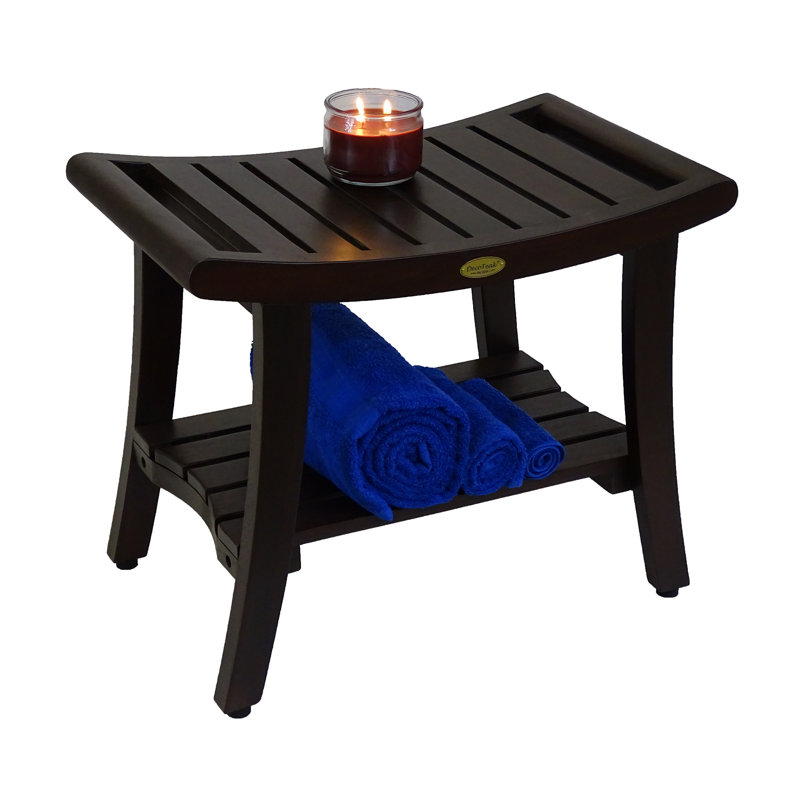 Elegant Harmony 24" Wide Teak Wood Safety Shower Bench with Shelf