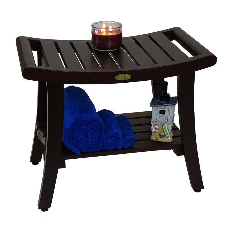 Elegant Harmony 24" Wide Teak Wood Safety Shower Bench with Shelf