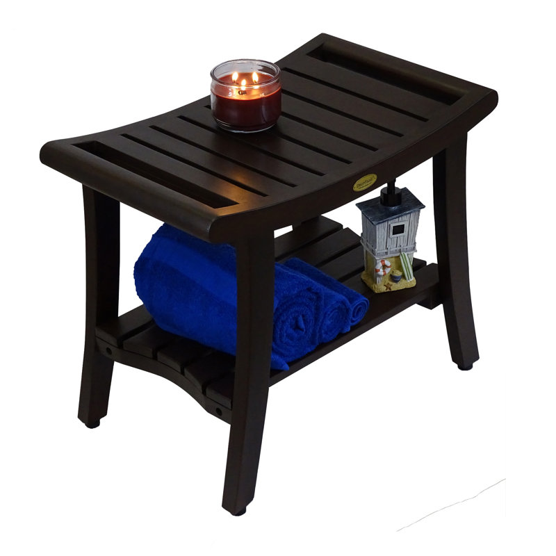 Elegant Harmony 24" Wide Teak Wood Safety Shower Bench with Shelf