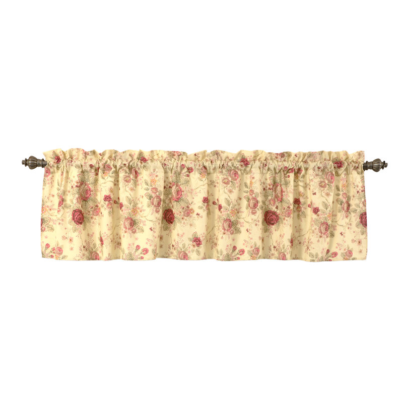 Antique Rose Ecru Floral Rod Pocket Valance