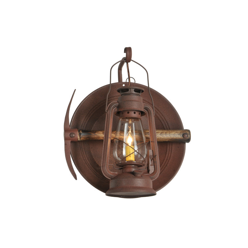Rustic Miner's Lantern 1-Light Wall Sconce with Clear Glass