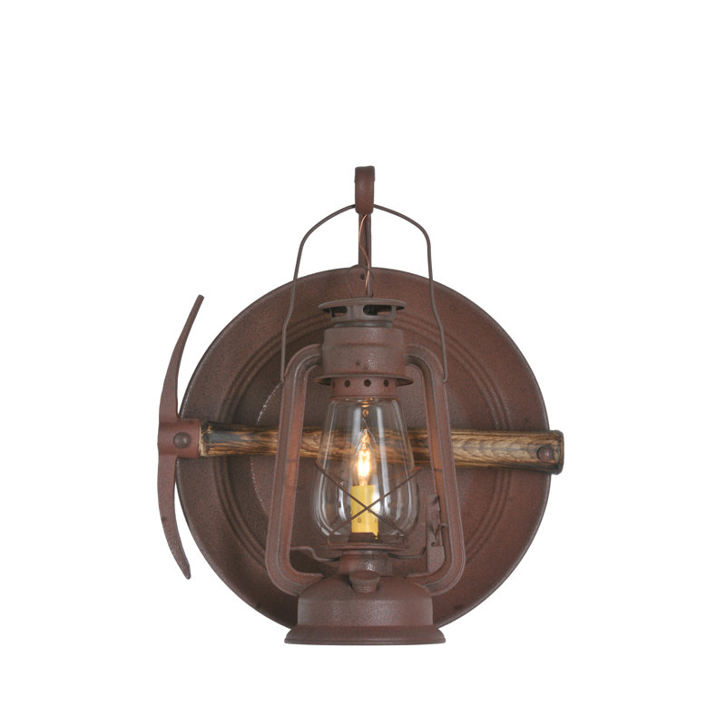Rustic Miner's Lantern 1-Light Wall Sconce with Clear Glass